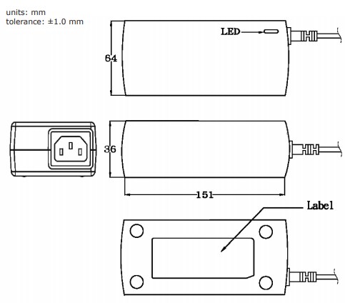 Mechanical Drawing - CUI Inc SDI90 AC-DC Power Supplies
